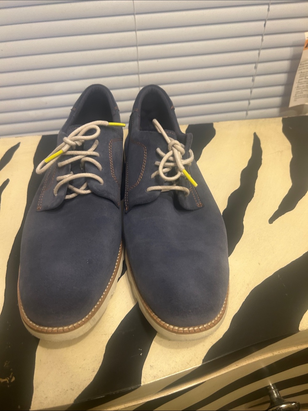 Cole Haan Navy Suede Chukka Boots with Cream Laces